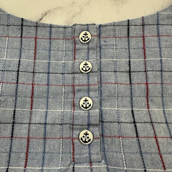 Modcloth Retro Scallop Trim Top Size S Blue Red Check Nautical Buttons Tank - Picture 11 of 11